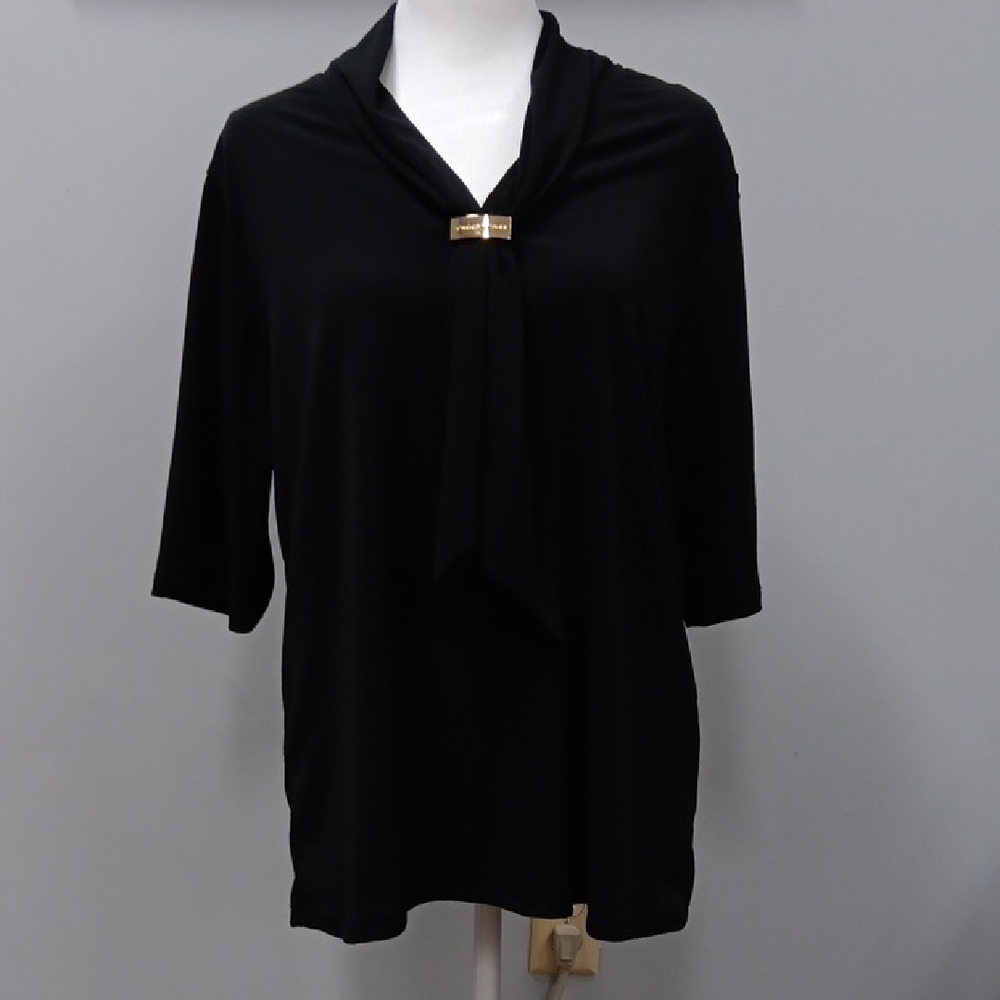 Adrienne Black Tie Front 3/4 Sleeve Blouse